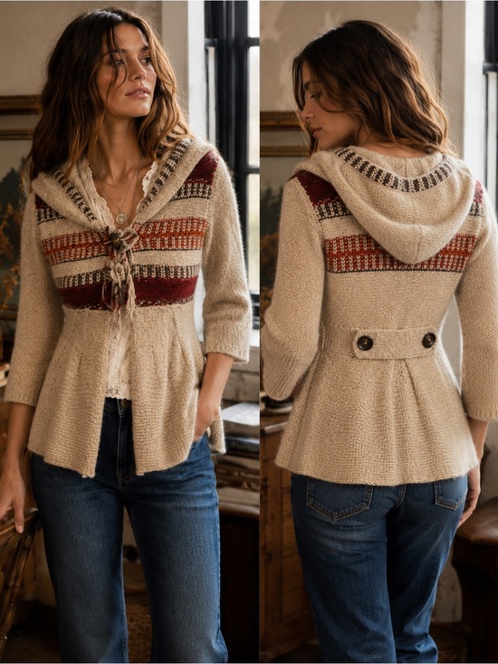 Free People Sweaters - Free People Hooded Wool Angora Fair Isle Boho Cardigan Sweater M